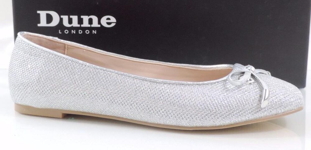 Women's Shoes Dune London Meanda Dress Ballerina Flat Silver Fabric Size 5